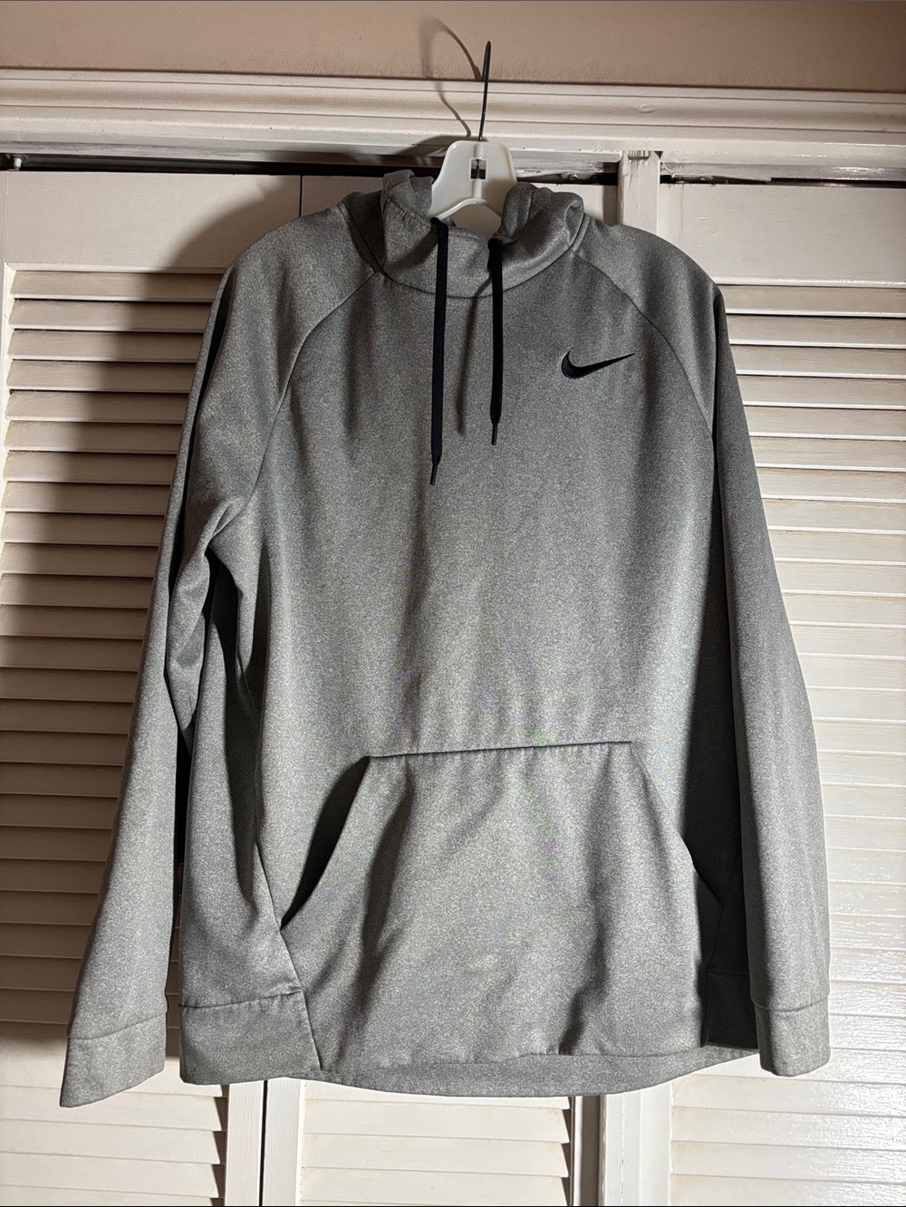 Nike Gray Hoodie with Black Swoosh and Drawstrings